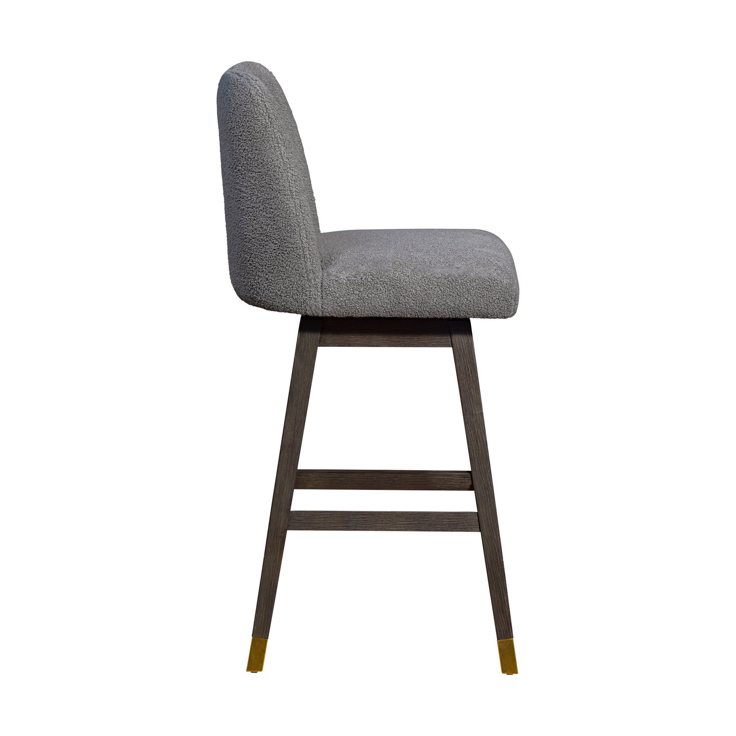 Amalie Swivel Bar Stool in Grey Oak Wood Finish with Grey Boucle Fabric