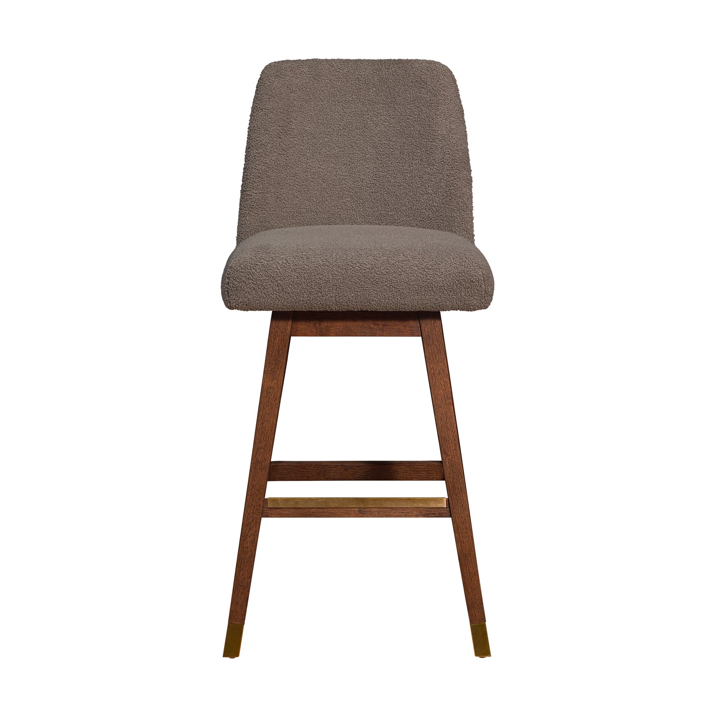 Amalie Swivel Bar Stool in Brown Oak Wood Finish with Taupe Boucle Fabric