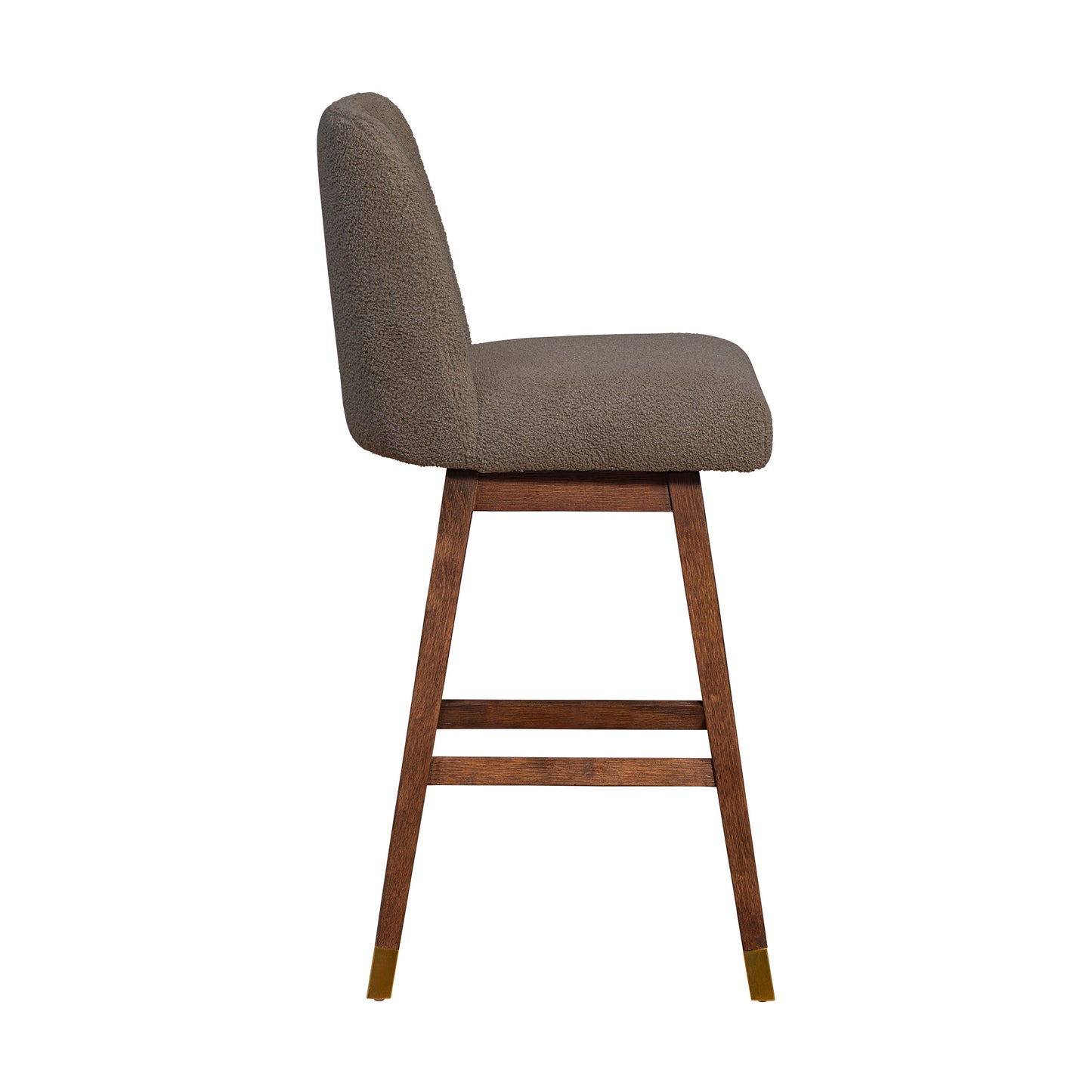 Amalie Swivel Bar Stool in Brown Oak Wood Finish with Taupe Boucle Fabric