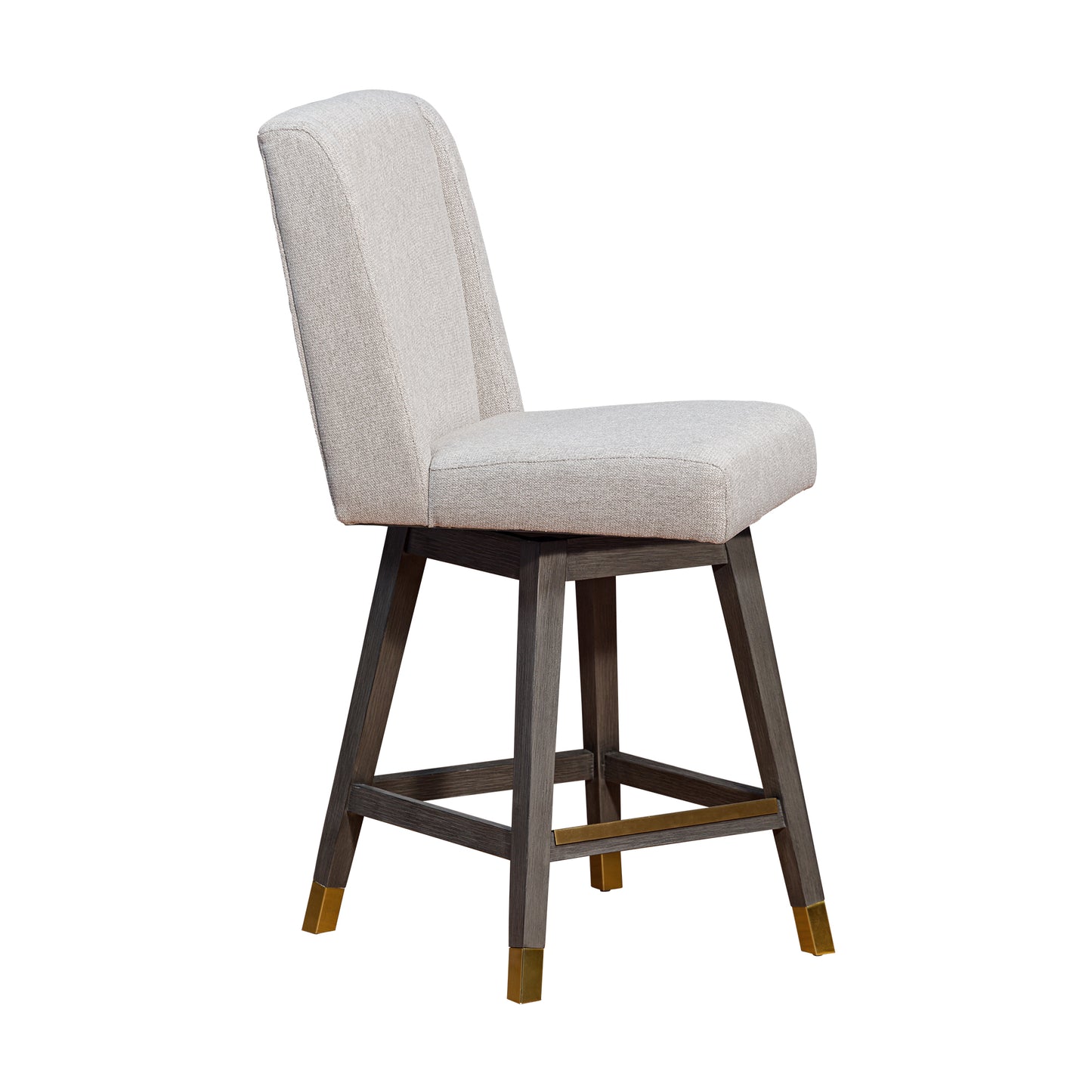 Stancoste Swivel Counter Stool in Grey Oak Wood Finish with Taupe Fabric