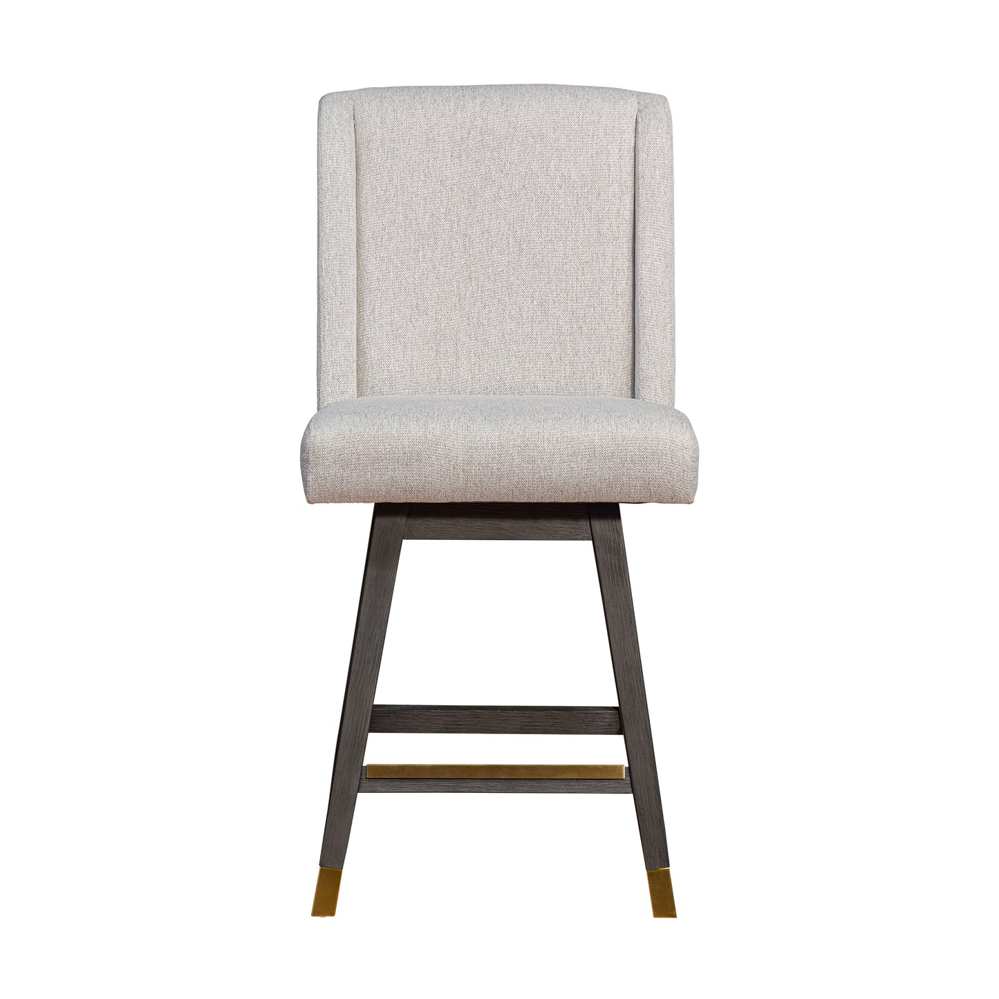 Stancoste Swivel Counter Stool in Grey Oak Wood Finish with Taupe Fabric