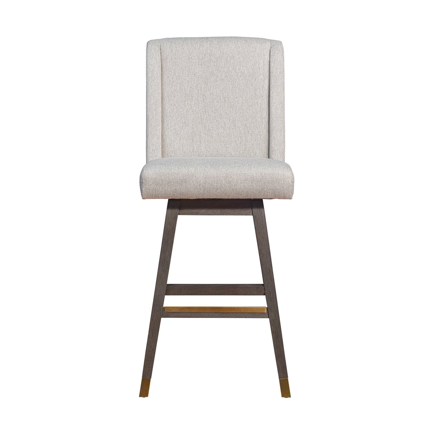 Stancoste Swivel Bar Stool in Grey Oak Wood Finish with Taupe Fabric