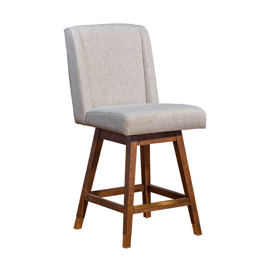 Stancoste Swivel Counter Stool in Brown Oak Wood Finish with Taupe Fabric