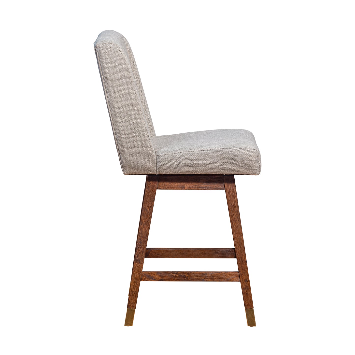 Stancoste Swivel Counter Stool in Brown Oak Wood Finish with Taupe Fabric