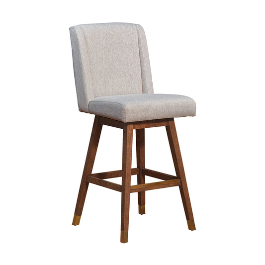 Stancoste Swivel Bar Stool in Brown Oak Wood Finish with Taupe Fabric