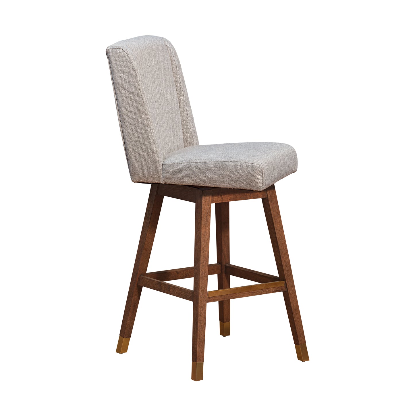 Stancoste Swivel Bar Stool in Brown Oak Wood Finish with Taupe Fabric