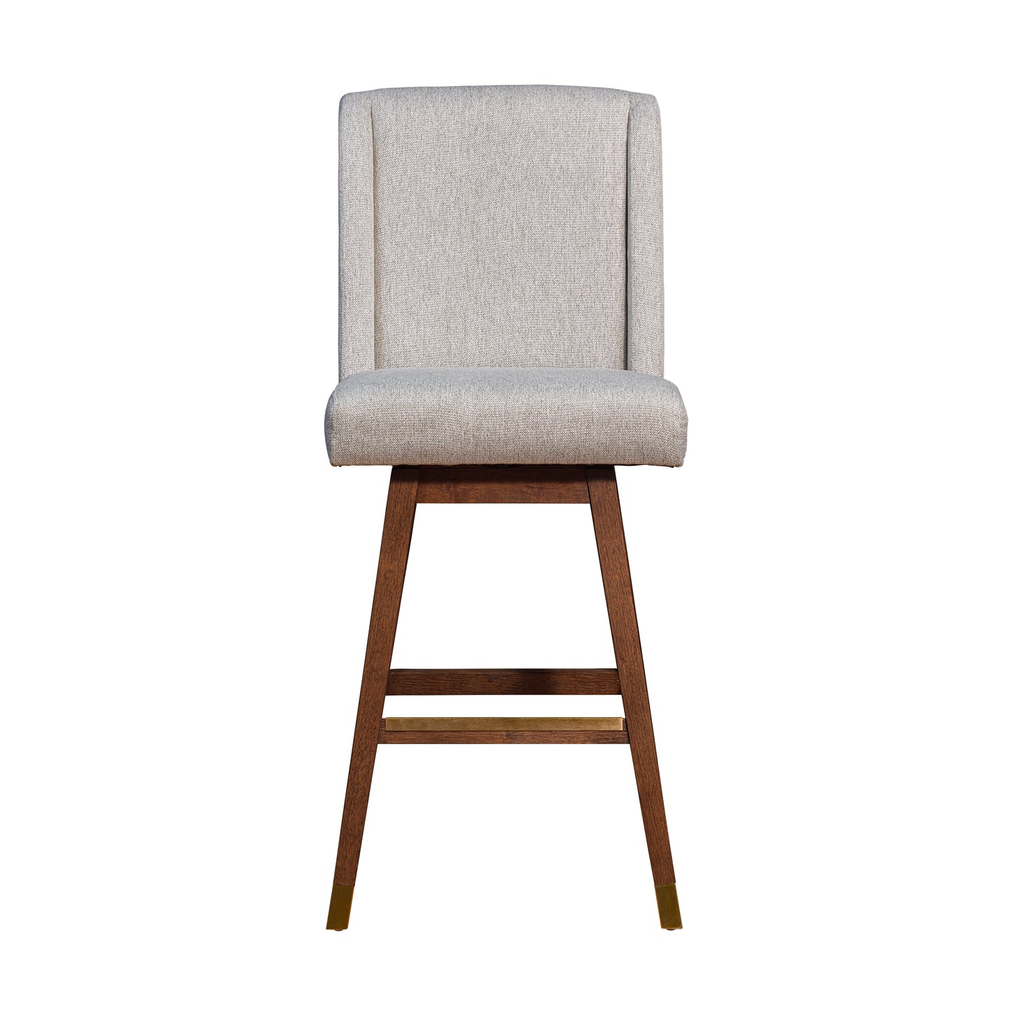 Stancoste Swivel Bar Stool in Brown Oak Wood Finish with Taupe Fabric