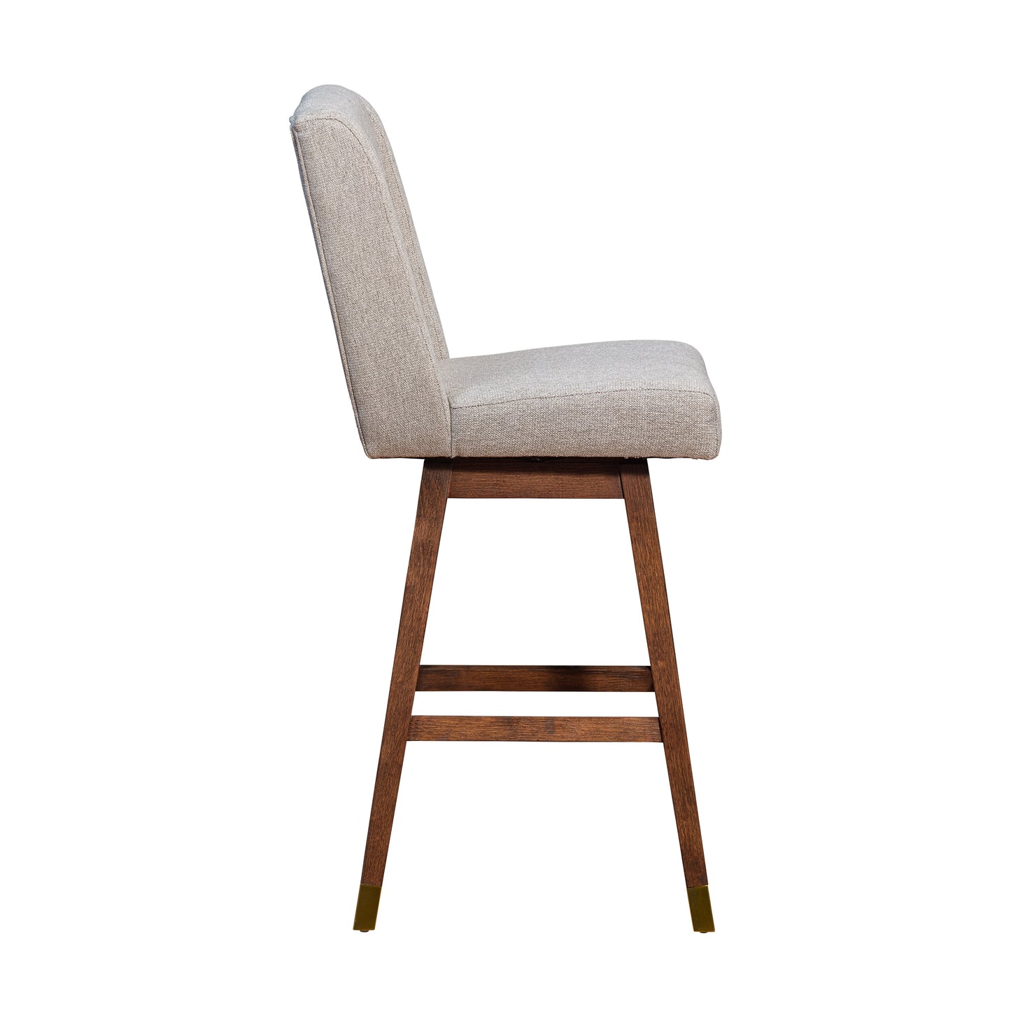 Stancoste Swivel Bar Stool in Brown Oak Wood Finish with Taupe Fabric