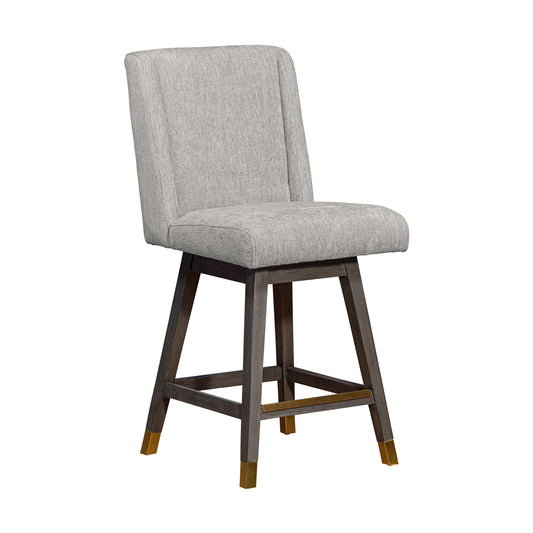 Stancoste Swivel Counter Stool in Grey Oak Wood Finish with Mocha Fabric