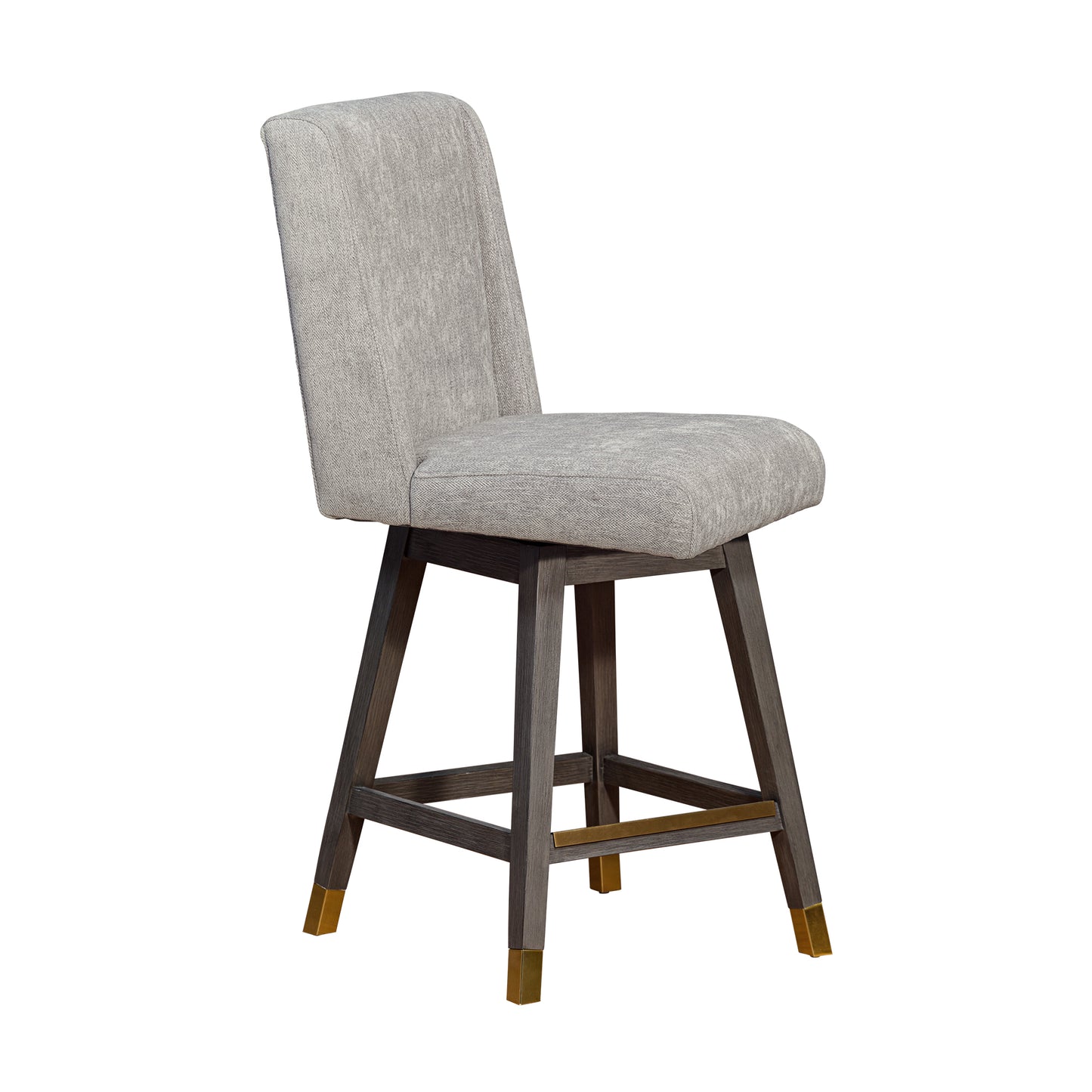Stancoste Swivel Counter Stool in Grey Oak Wood Finish with Mocha Fabric
