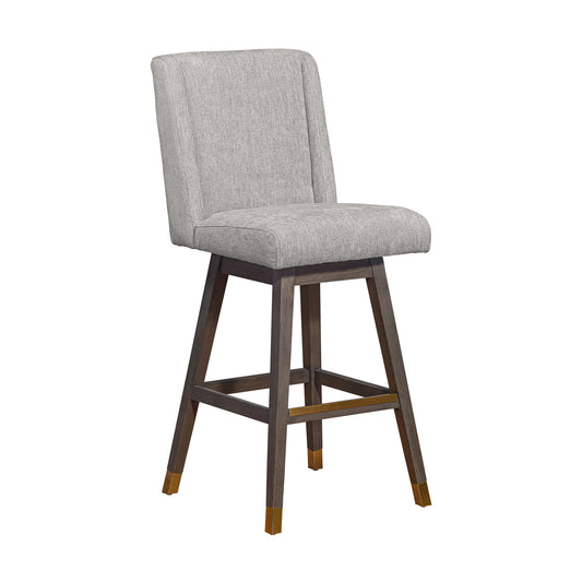 Stancoste Swivel Bar Stool in Grey Oak Wood Finish with Mocha Fabric