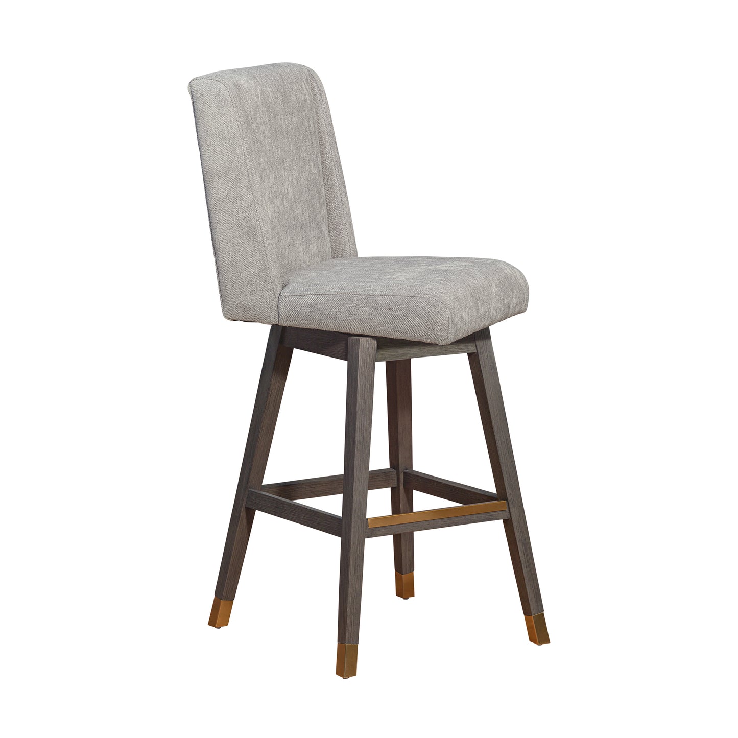 Stancoste Swivel Bar Stool in Grey Oak Wood Finish with Mocha Fabric