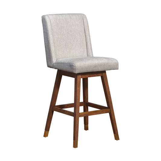 Stancoste Swivel Bar Stool in Brown Oak Wood Finish with Beige Fabric