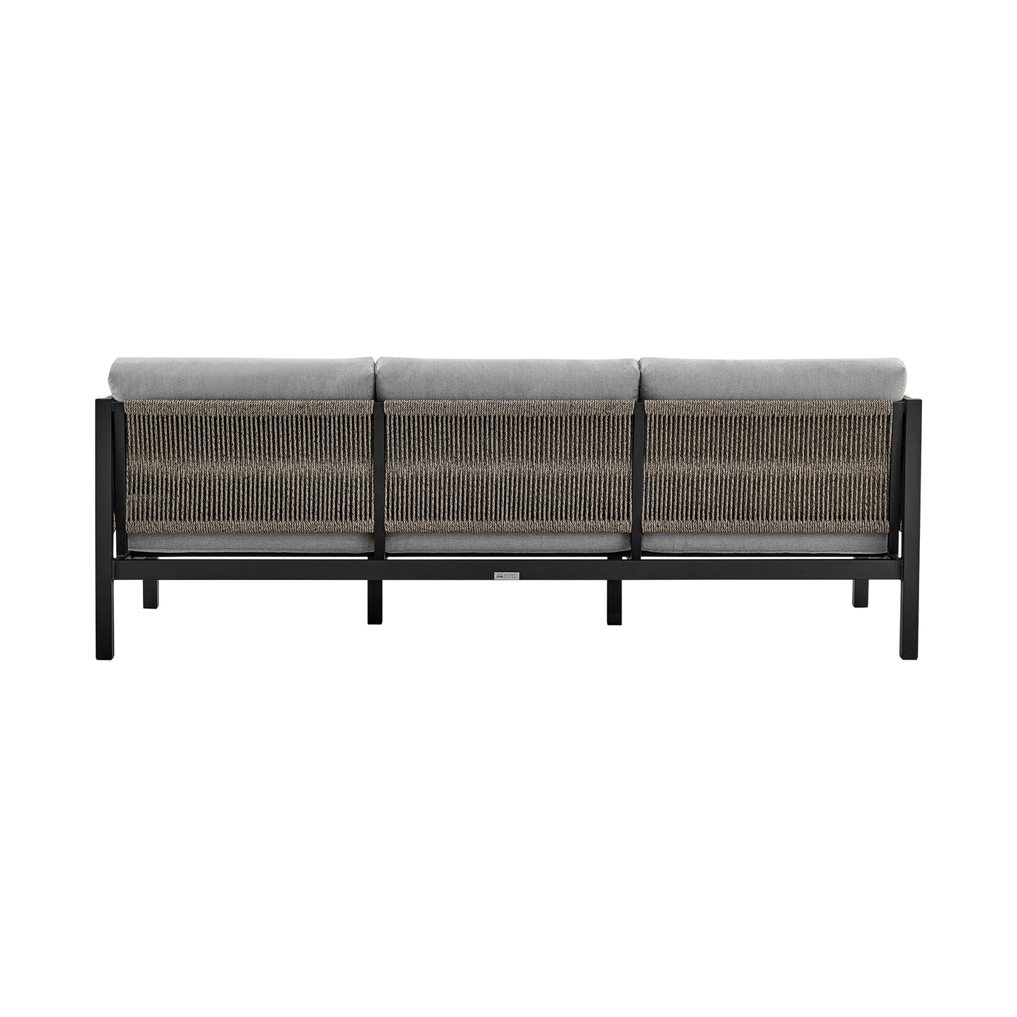 Cuffay 4 Piece Patio Furniture Set in Black Aluminum and Rope with Grey Cushions