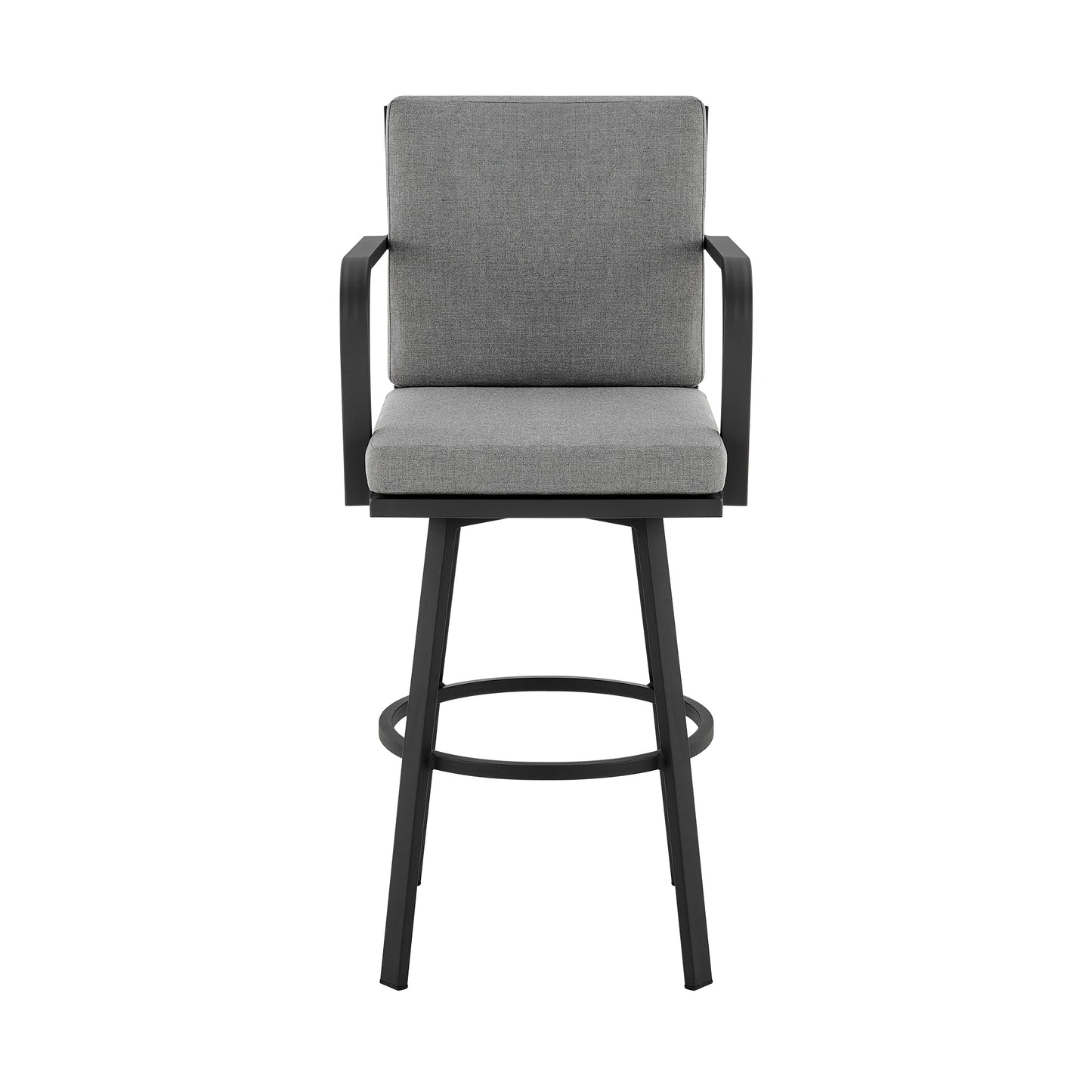 Don 30" Outdoor Patio Bar Stool in Black Aluminum with Grey Cushions