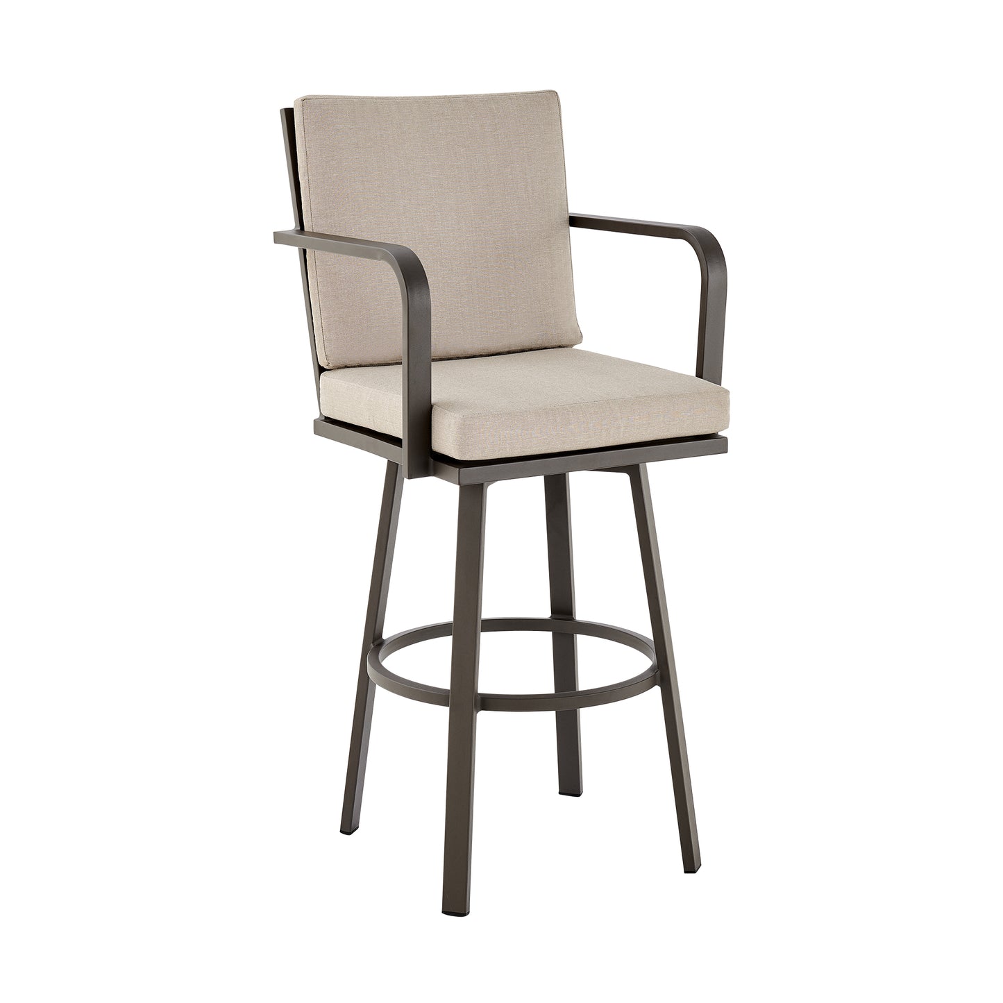 Don 30" Outdoor Patio Bar Stool in Brown Aluminum with Cushions
