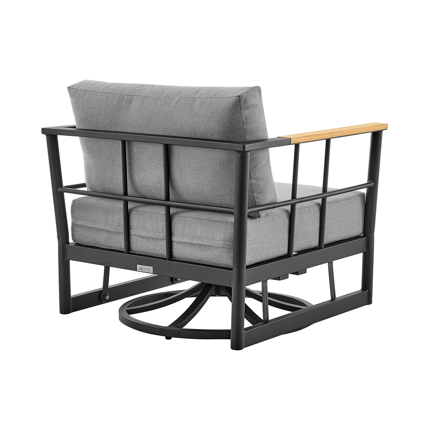 Shari Patio Swivel Glider Lounge Chair in Black Aluminum and Teak Wood
