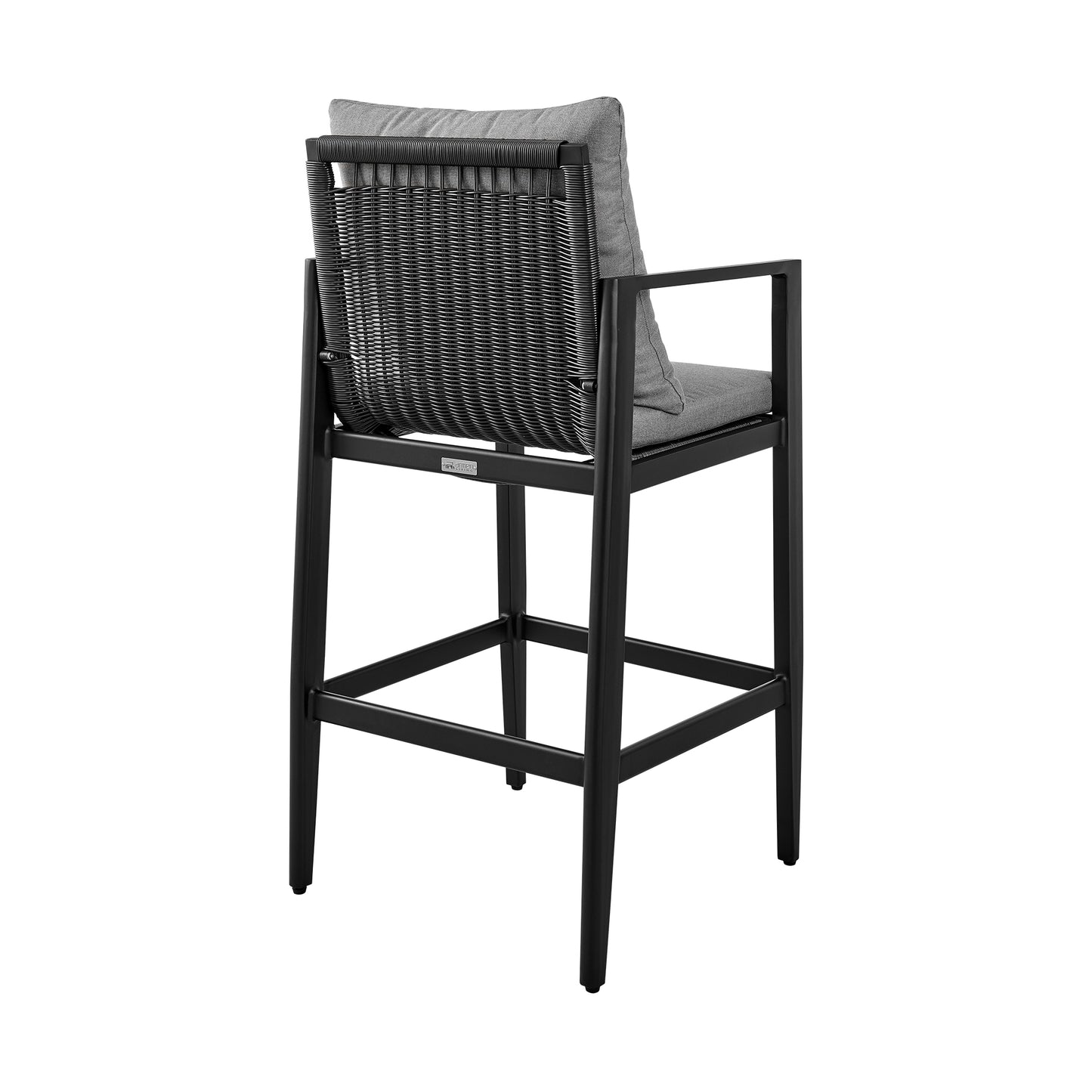 Grand Outdoor Patio Bar Stool in Aluminum with Grey Cushions