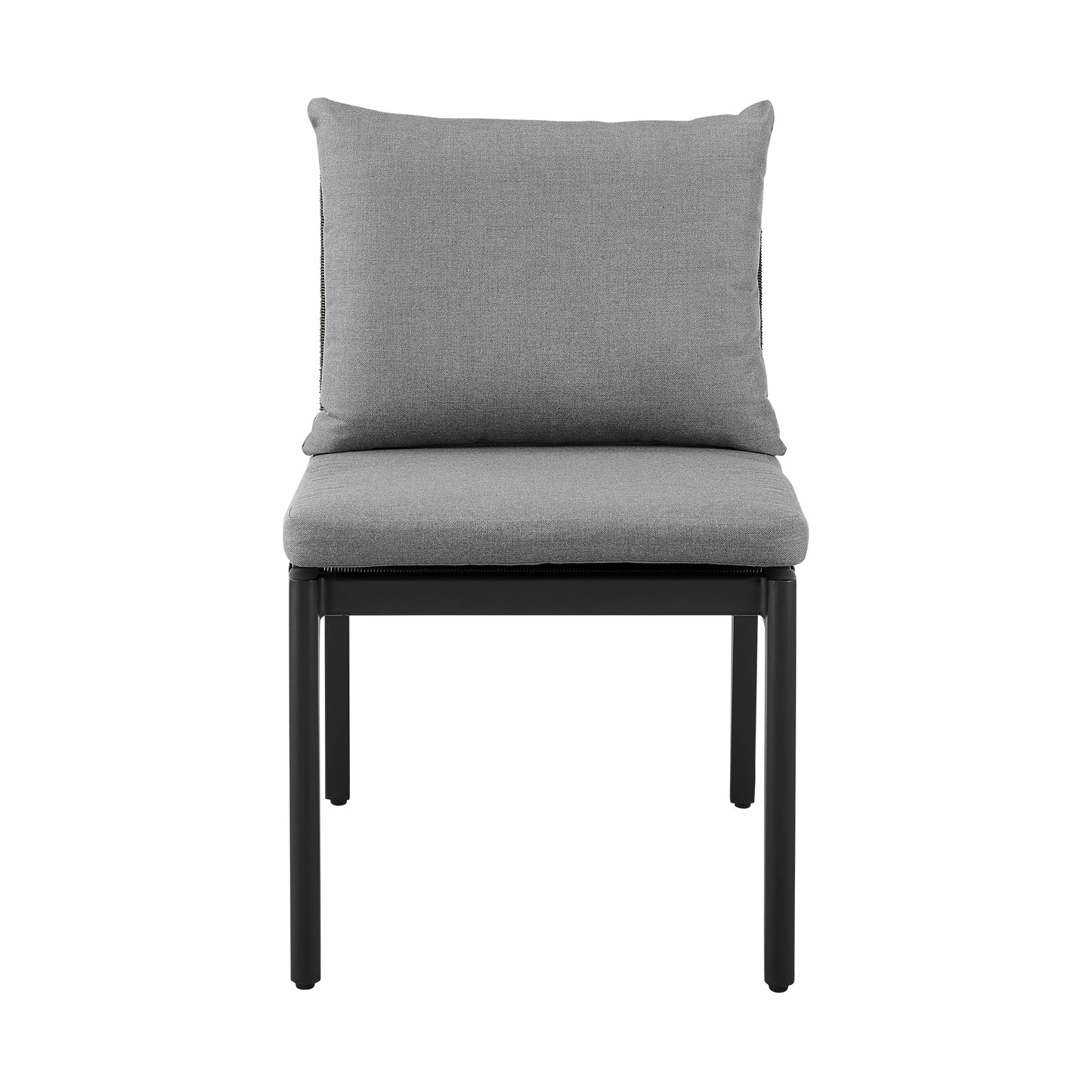 Grand Outdoor Patio Dining Chairs in Aluminum with Grey Cushions - Set of 2