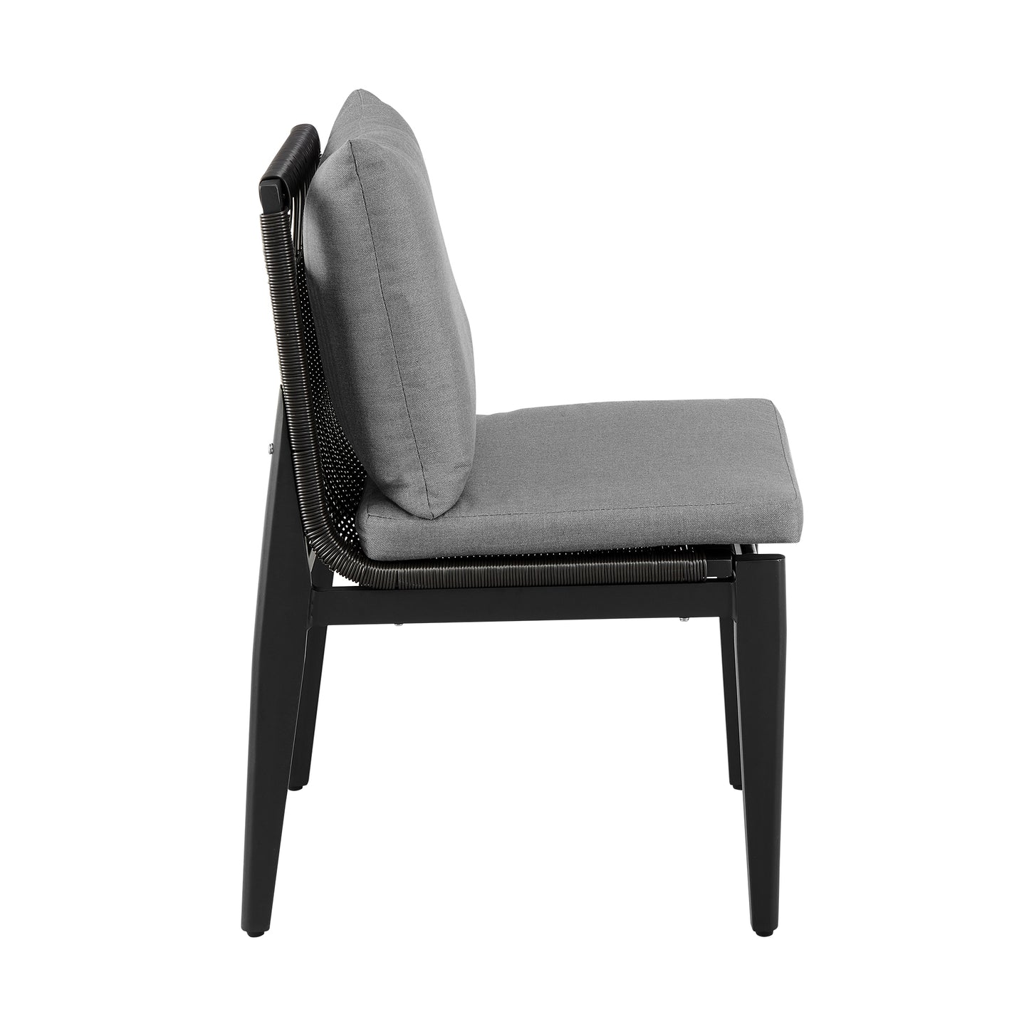 Grand Outdoor Patio Dining Chairs in Aluminum with Grey Cushions - Set of 2