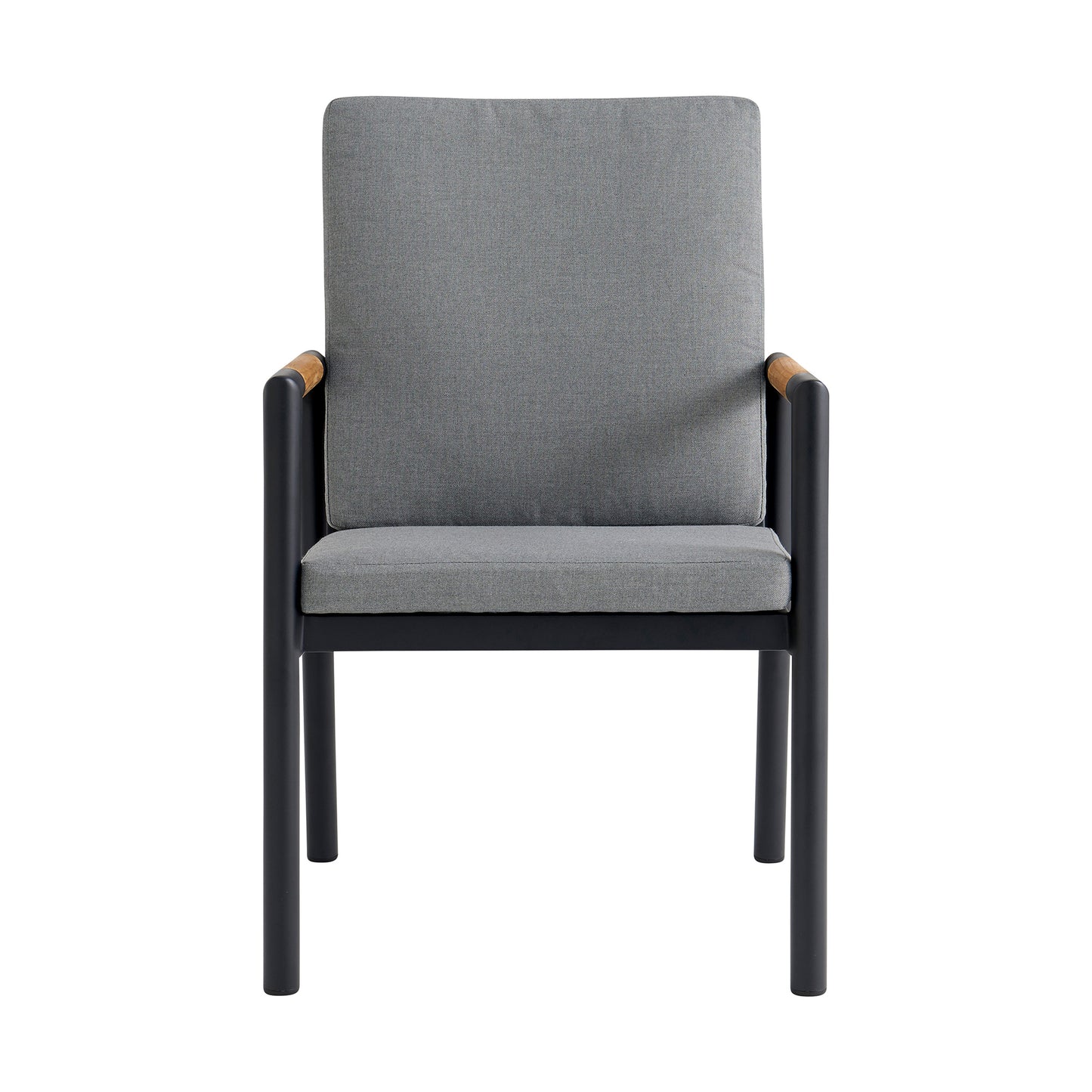 Royal Black Aluminum and Teak Dining Chair with Dark Gray Fabric - Set of 2