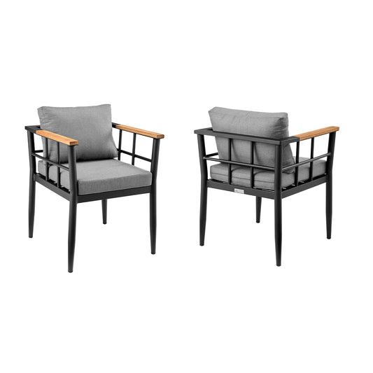 Beowulf Patio Dining Chair in Aluminum and Teak with Grey Cushions â€“ Set of 2