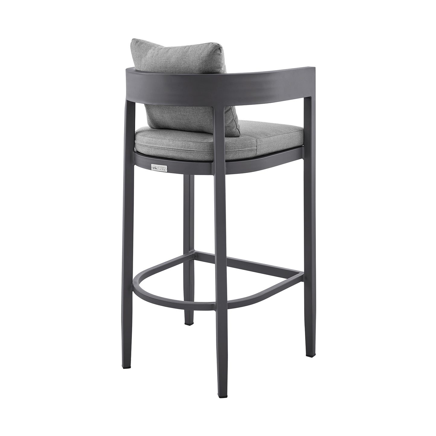 Argiope Outdoor Patio Counter Height Bar Stool in Aluminum with Grey Cushions