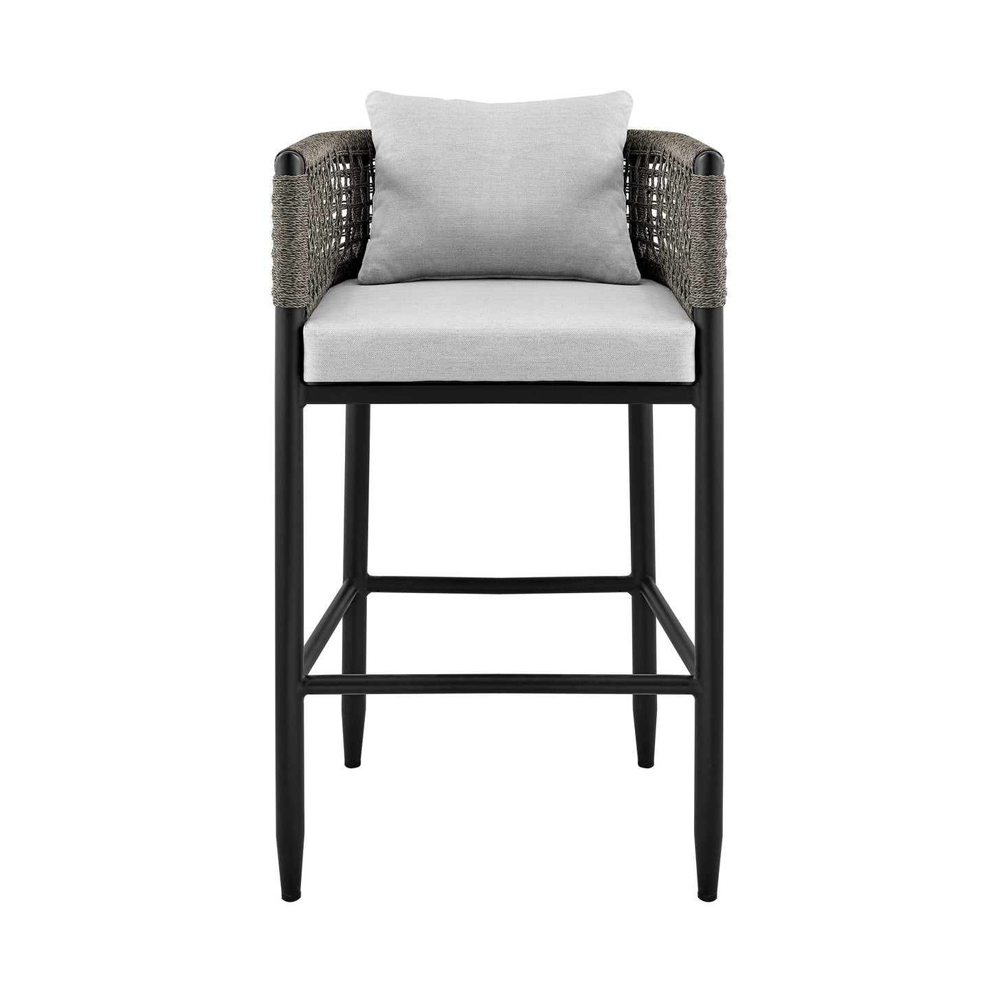 Felicia Patio Counter Height Bar Stool in Aluminum with Grey Rope and Cushions