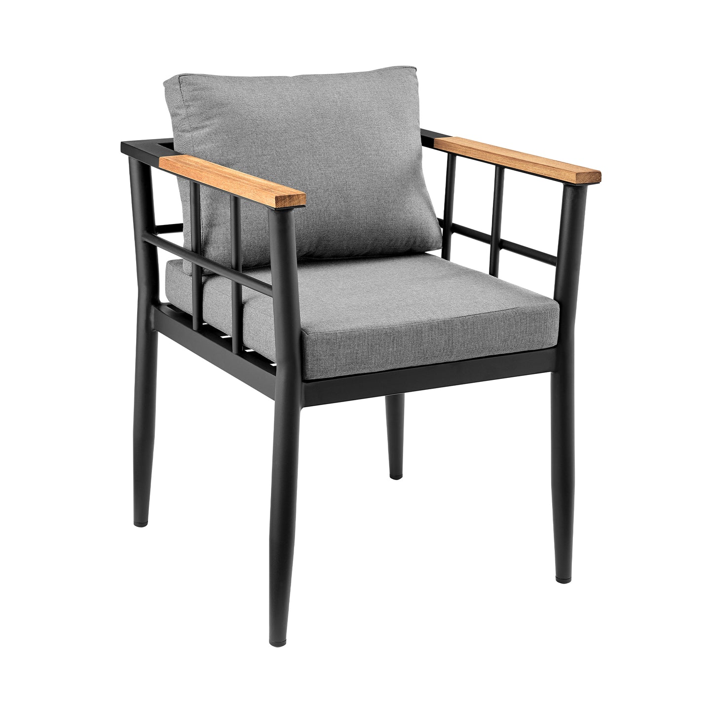Beowulf Patio 5-Piece Dining Table Set in Aluminum and Teak with Grey Cushions