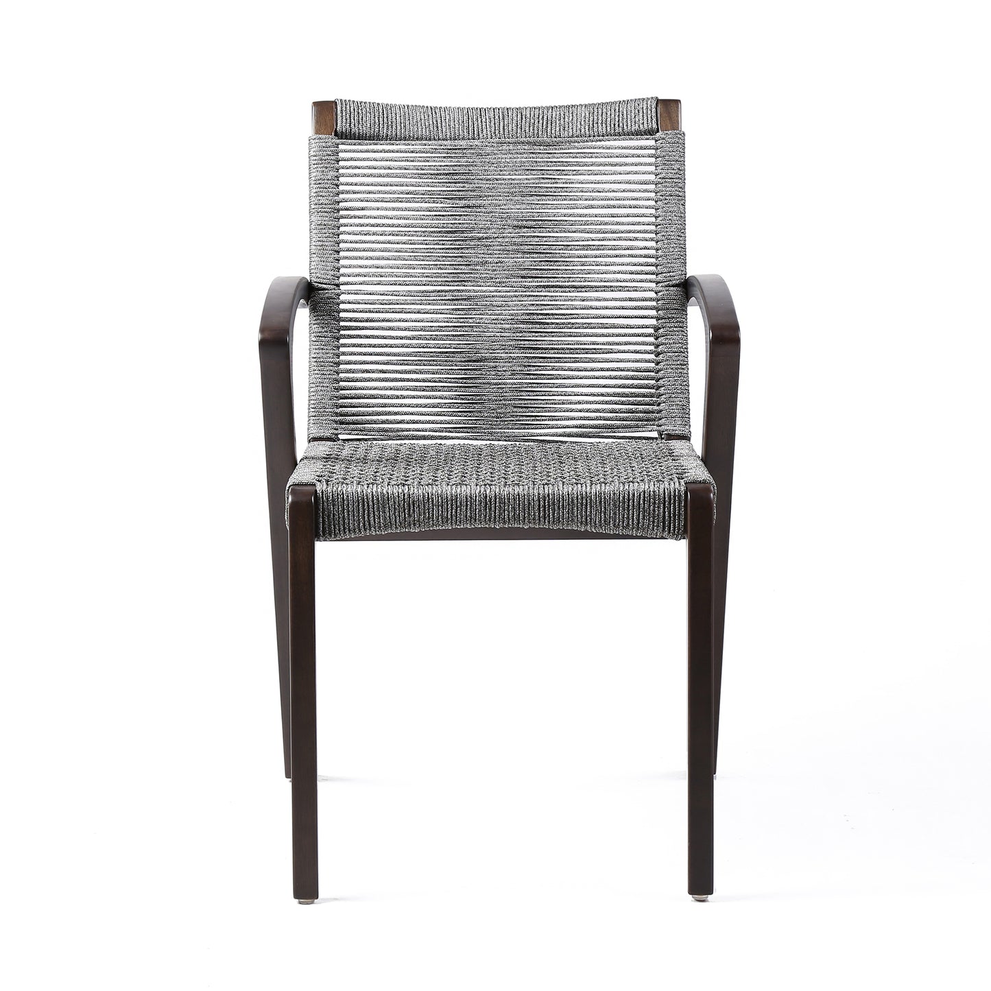 Nabila Outdoor Dark Eucalyptus Wood and Grey Rope Dining Chairs - Set of 2