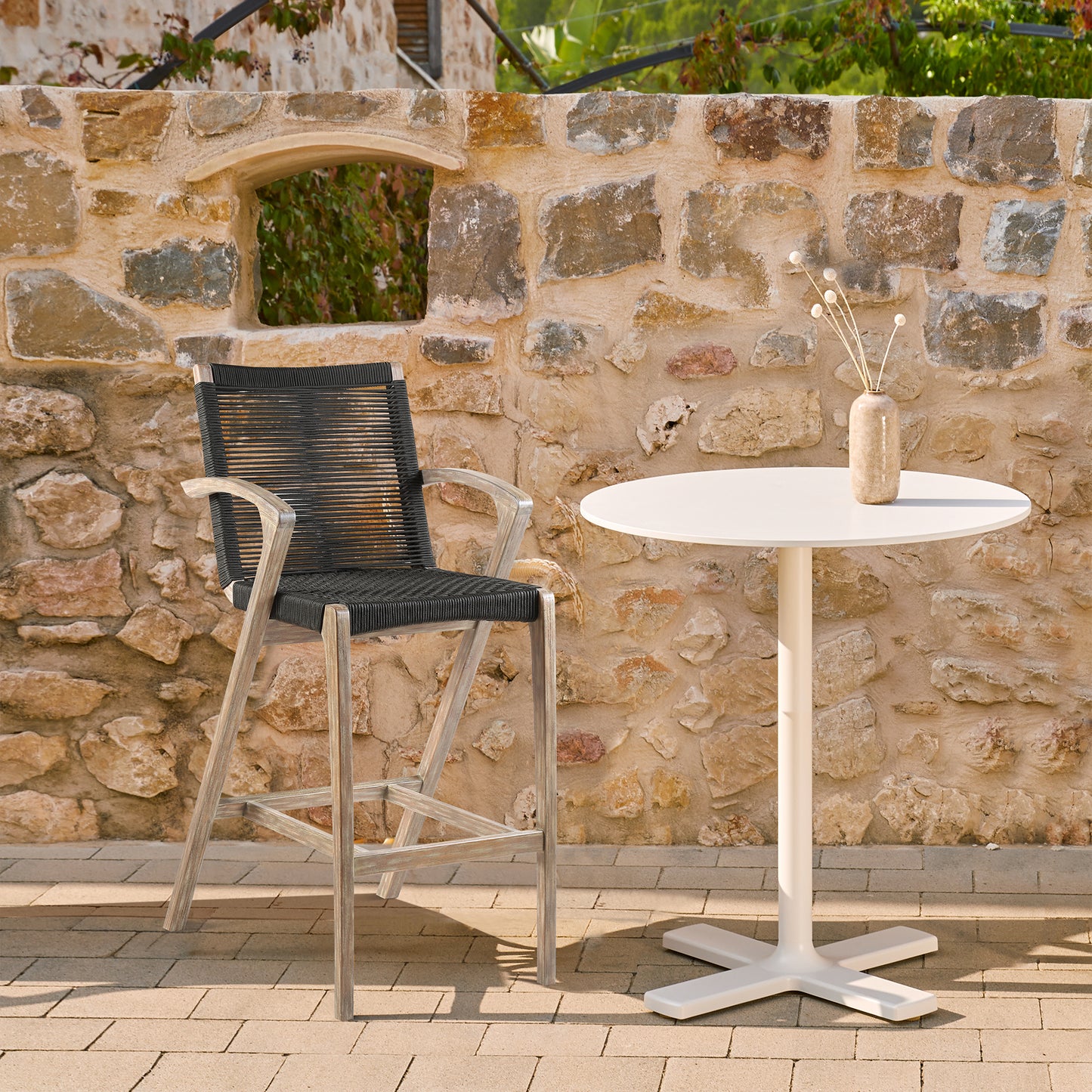 Nabila Light Eucalyptus Wood and Charcoal Rope Counter and Bar Stool