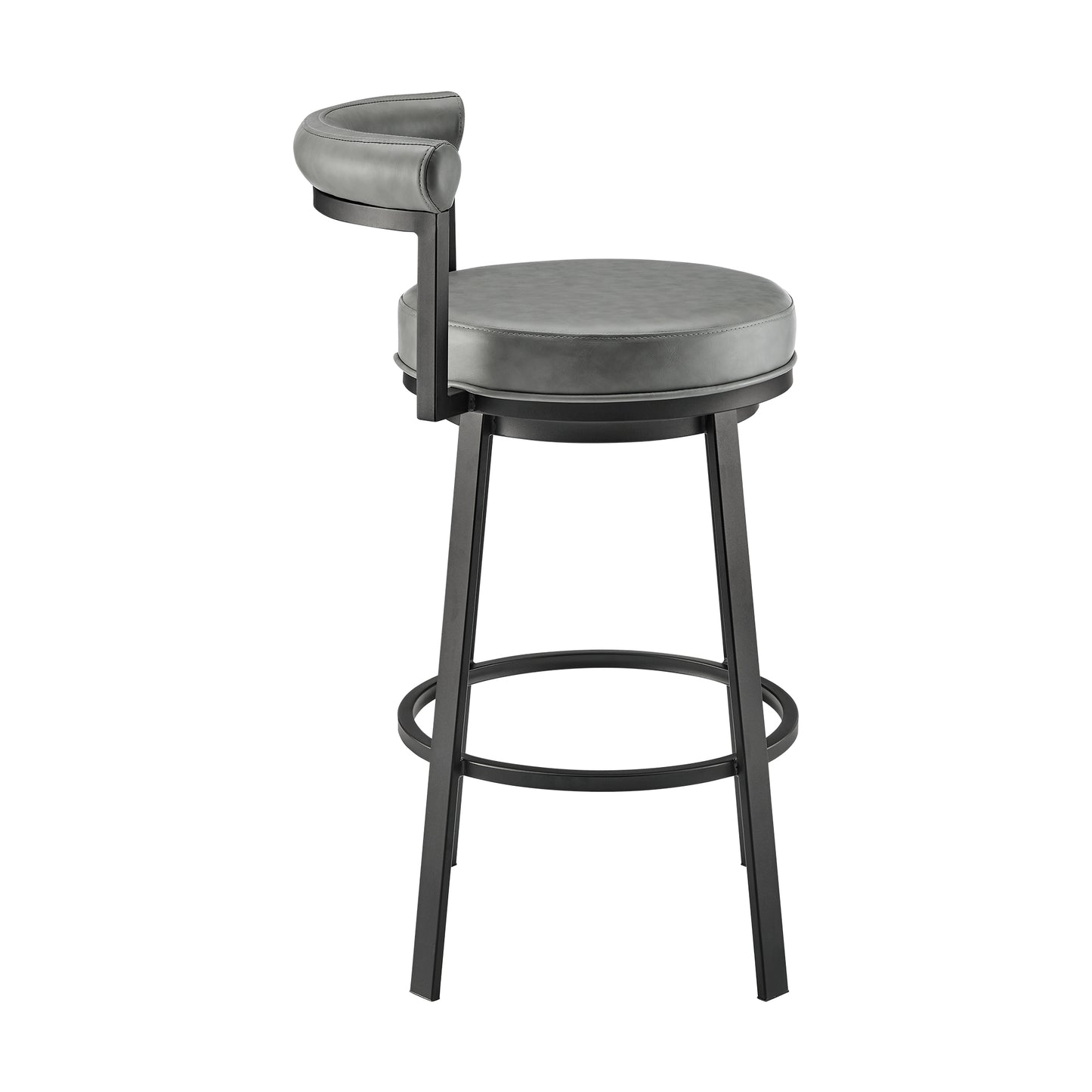 Neura Swivel Counter or Bar Stool in Black Finish with Grey Faux Leather