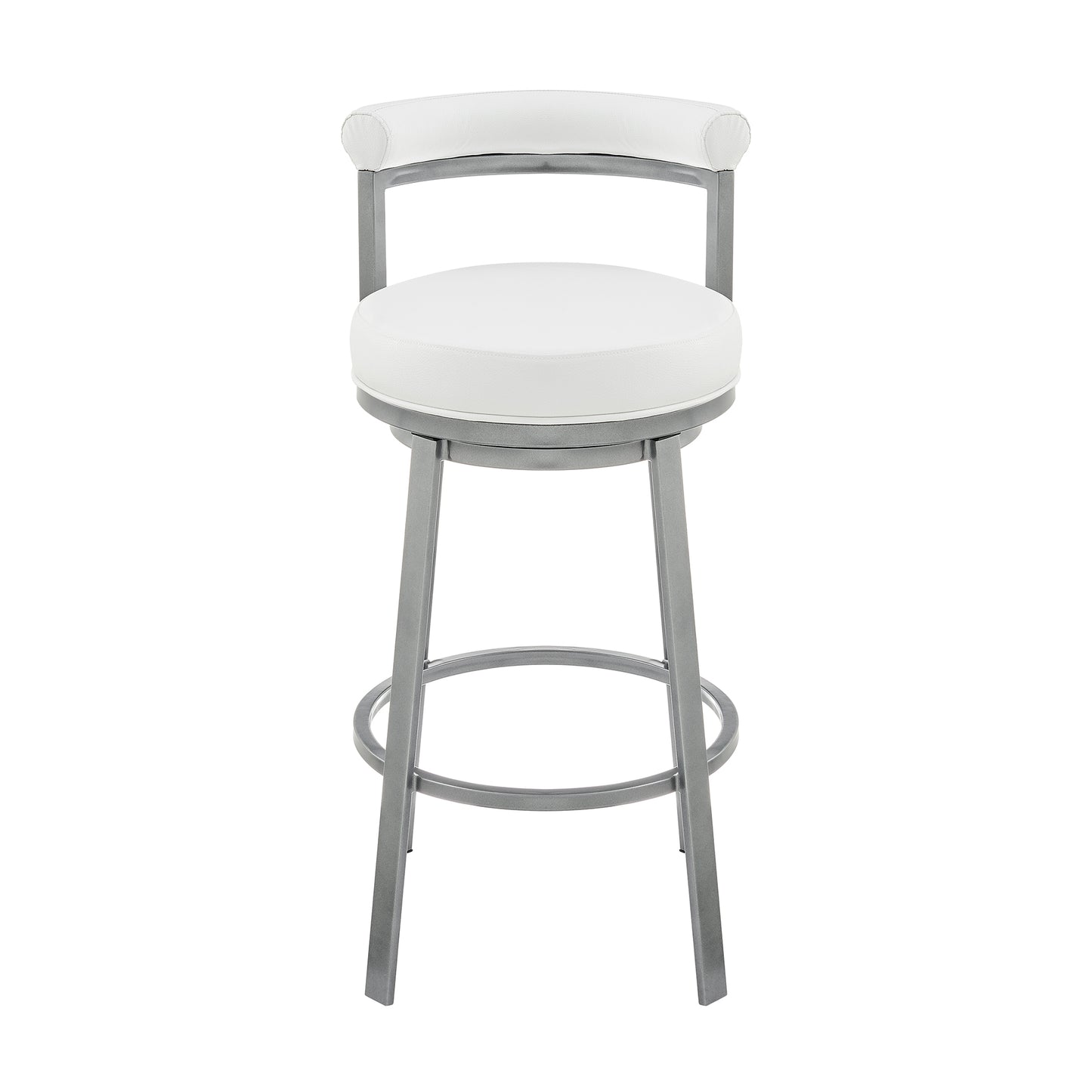 Neura Swivel Counter or Bar Stool in Cloud Finish with White Faux Leather