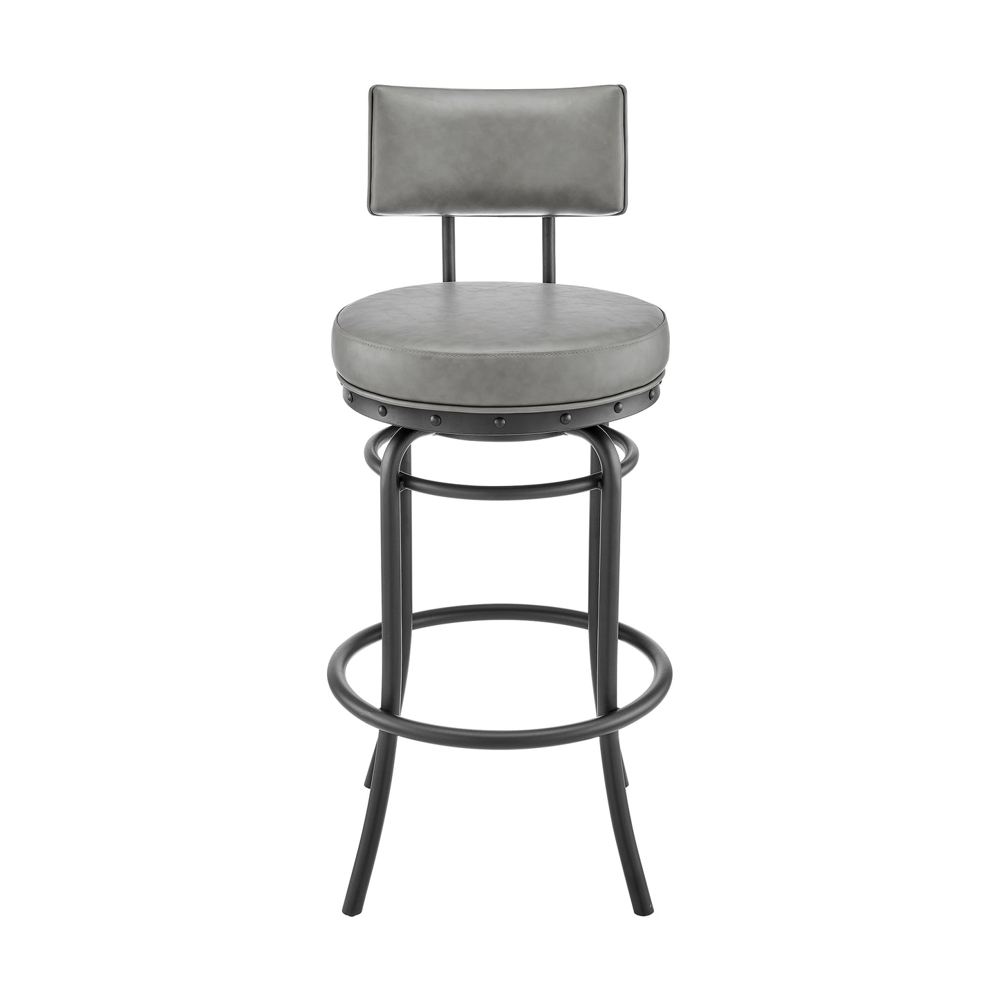 Rees Swivel Counter or Bar Stool in Black Finish with Grey Faux Leather