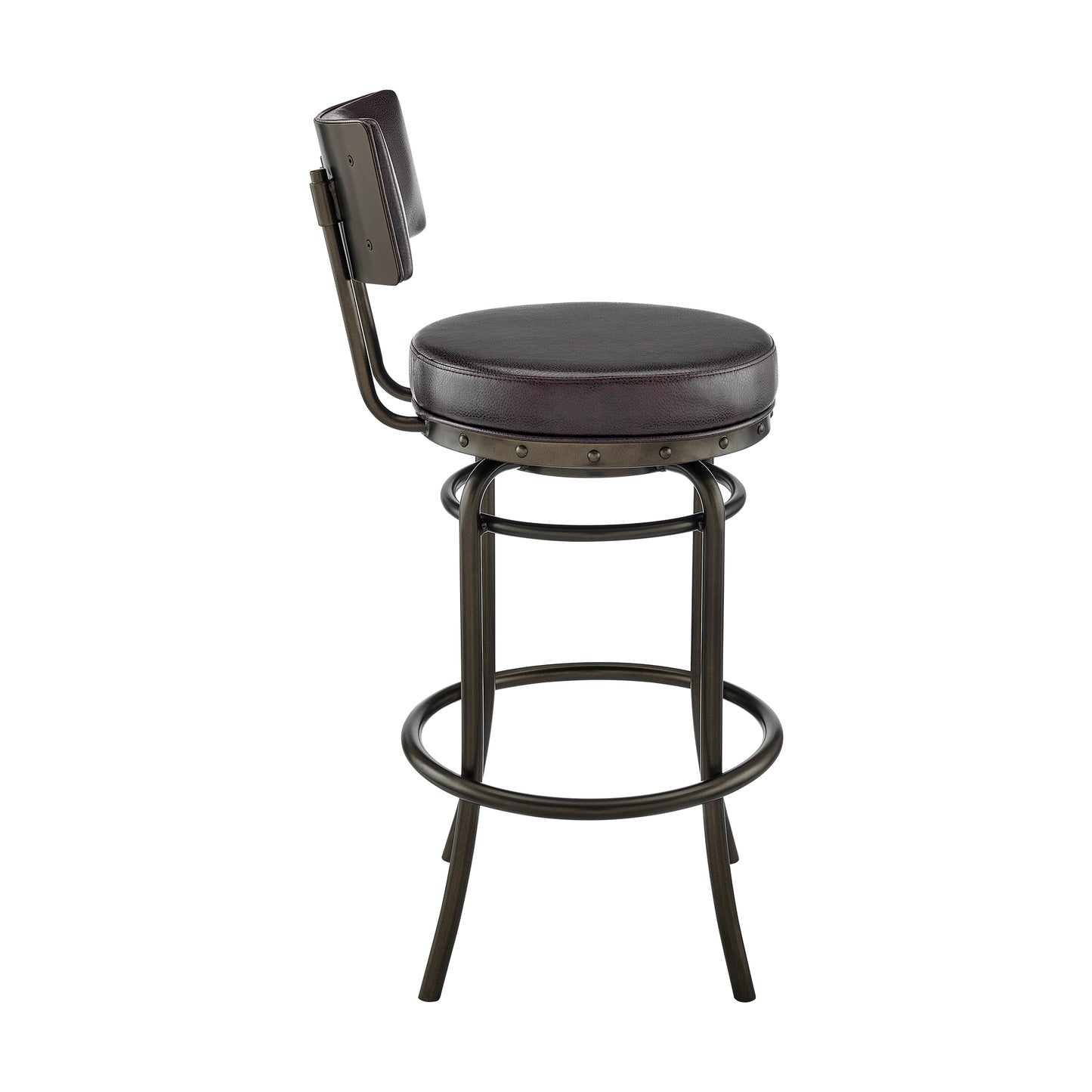 Rees Swivel Counter or Bar Stool in Mocha Finish and Brown Faux Leather