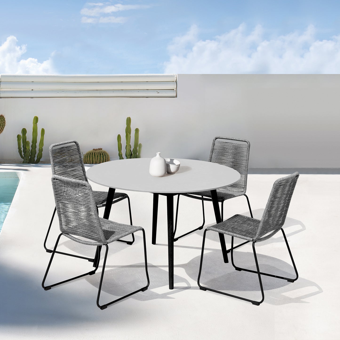 Sydney and Shasta 5 Piece Patio Dining Set in Grey with Black Eucalyptus Wood