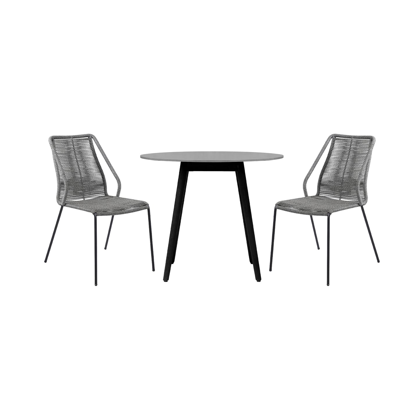Sydney and Clip 3 Piece Patio 36" Dining Set in Black Eucalyptus Wood and Grey