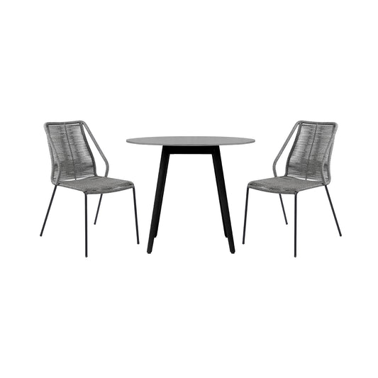 Sydney and Clip 3 Piece Patio 36" Dining Set in Black Eucalyptus Wood and Grey