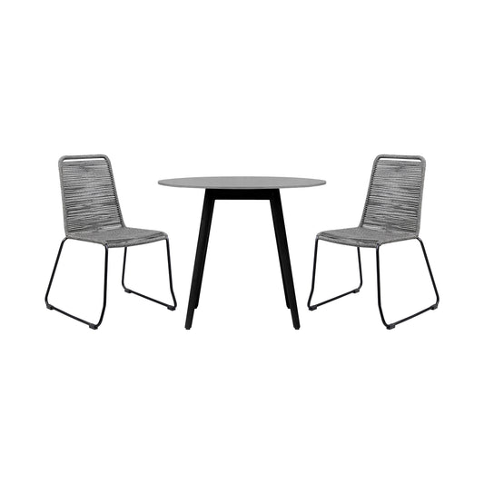 Sydney and Shasta 3 Piece Patio 36" Dining Set in Black Eucalyptus Wood