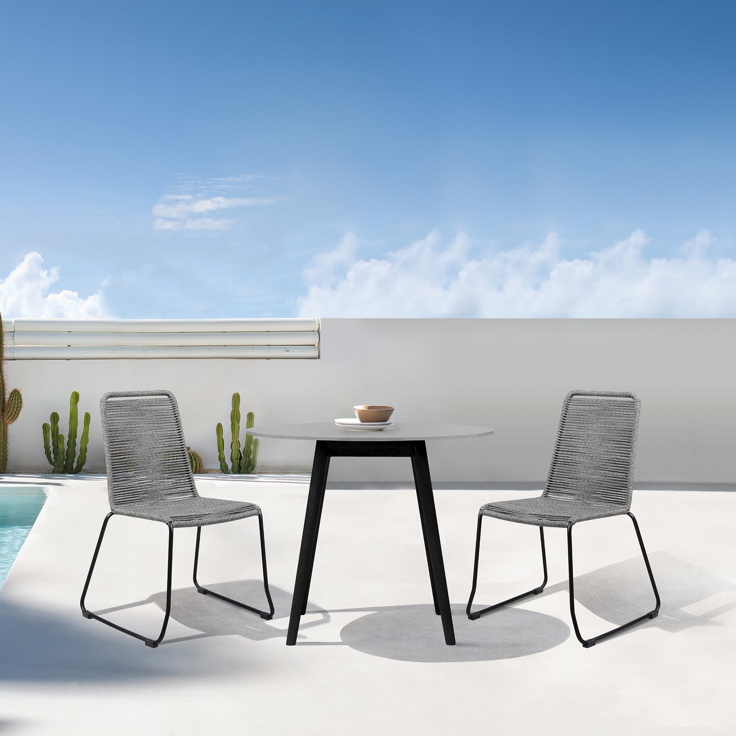 Sydney and Shasta 3 Piece Patio 36" Dining Set in Black Eucalyptus Wood