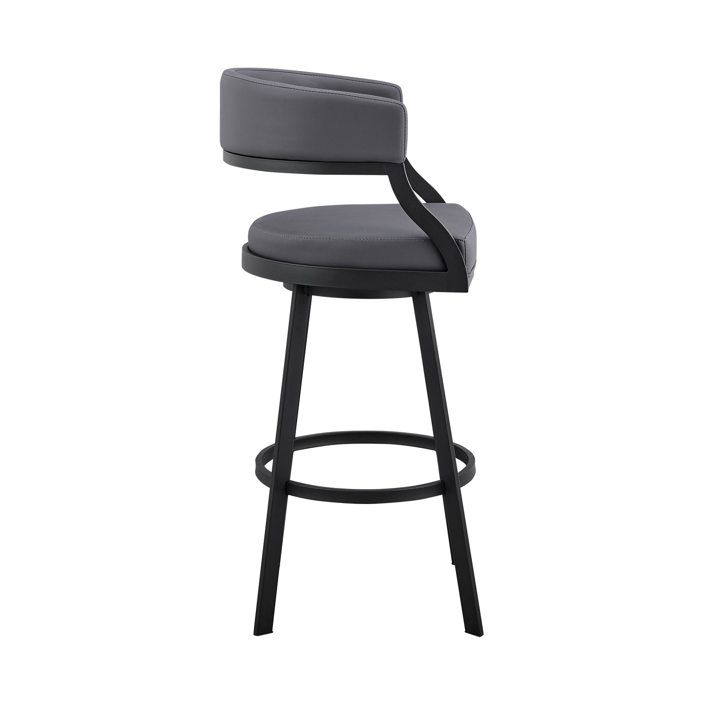 Dione 30" Bar Height Swivel Grey Faux Leather and Black Metal Bar Stool