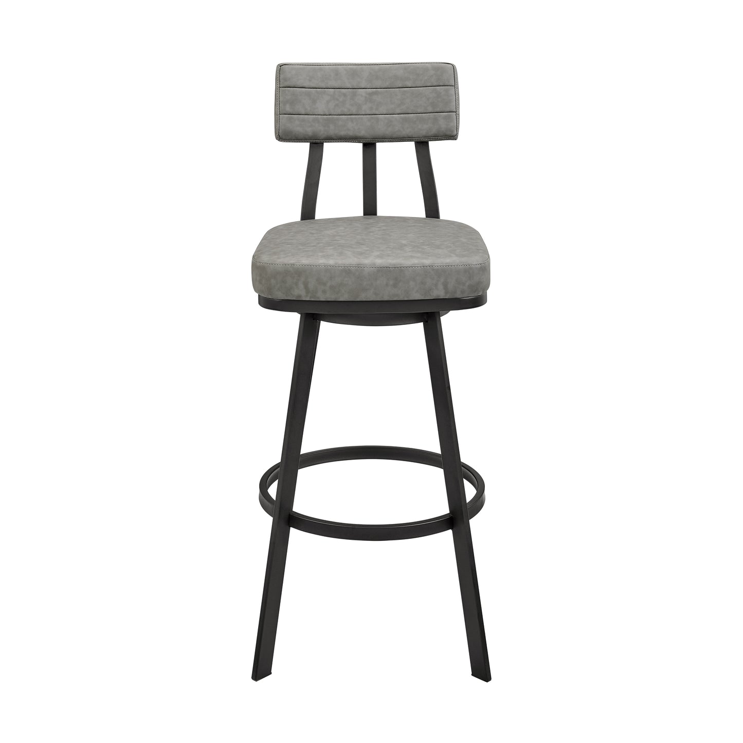 Jinab Swivel Counter Stool in Black Metal with Grey Faux Leather