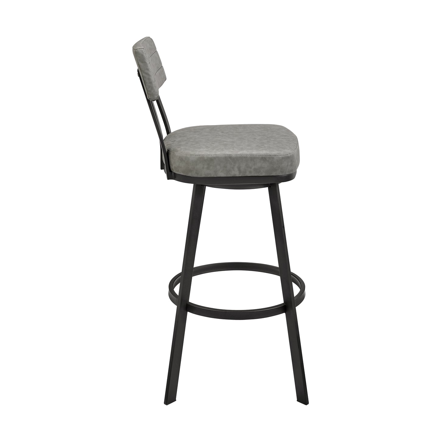 Jinab Swivel Counter Stool in Black Metal with Grey Faux Leather
