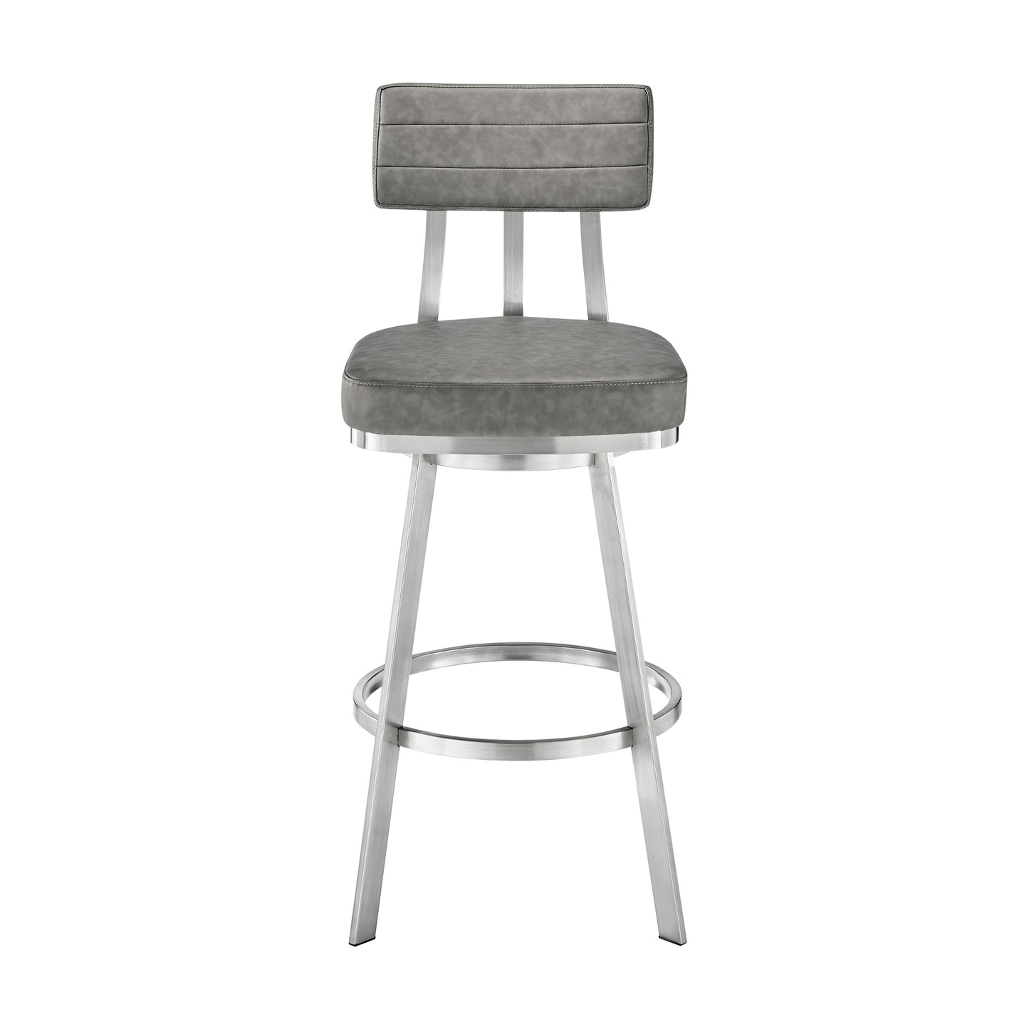 Jinab Swivel Bar Stool in Brushed Stainless Steel with Grey Faux Leather