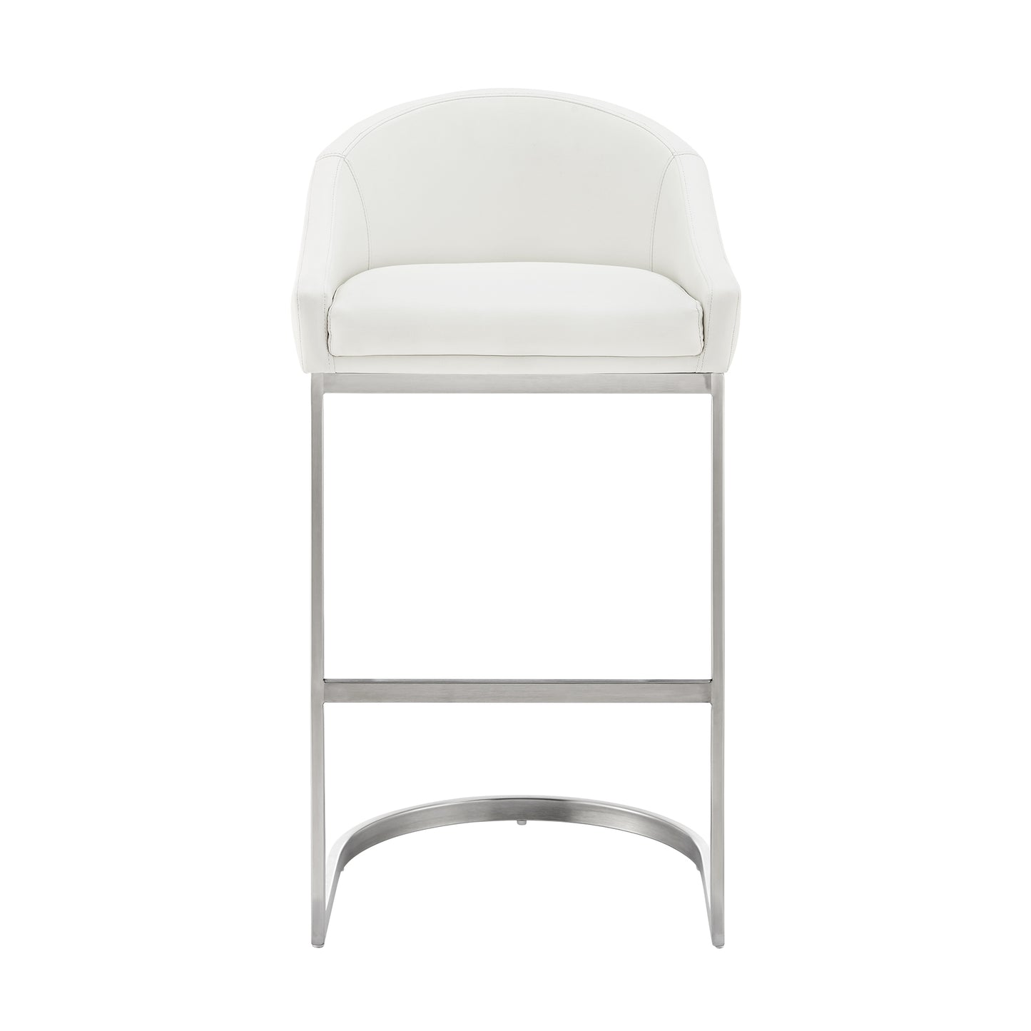 Atherik Counter Stool in Brushed Stainless Steel with White Faux Leather