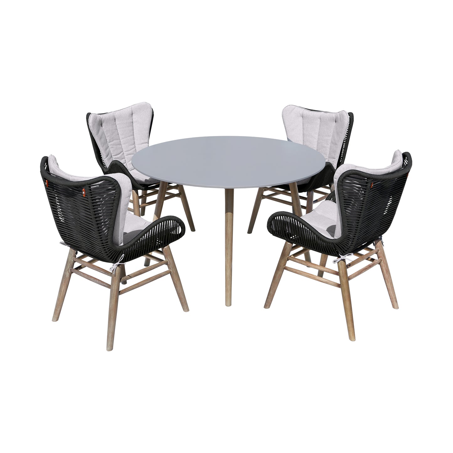 5 Piece Patio Dining Set in Light Eucalyptus Wood with Charcoal Rope