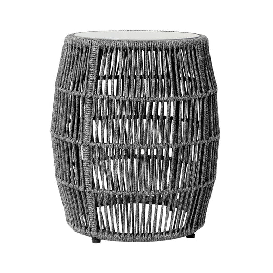 Emory Indoor Outdoor Garden Stool End Table in Grey Rope and Grey Stone