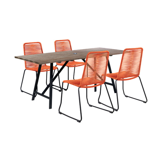 Koala and Shasta 5 Piece Patio Dining Set in Light Eucalyptus Wood