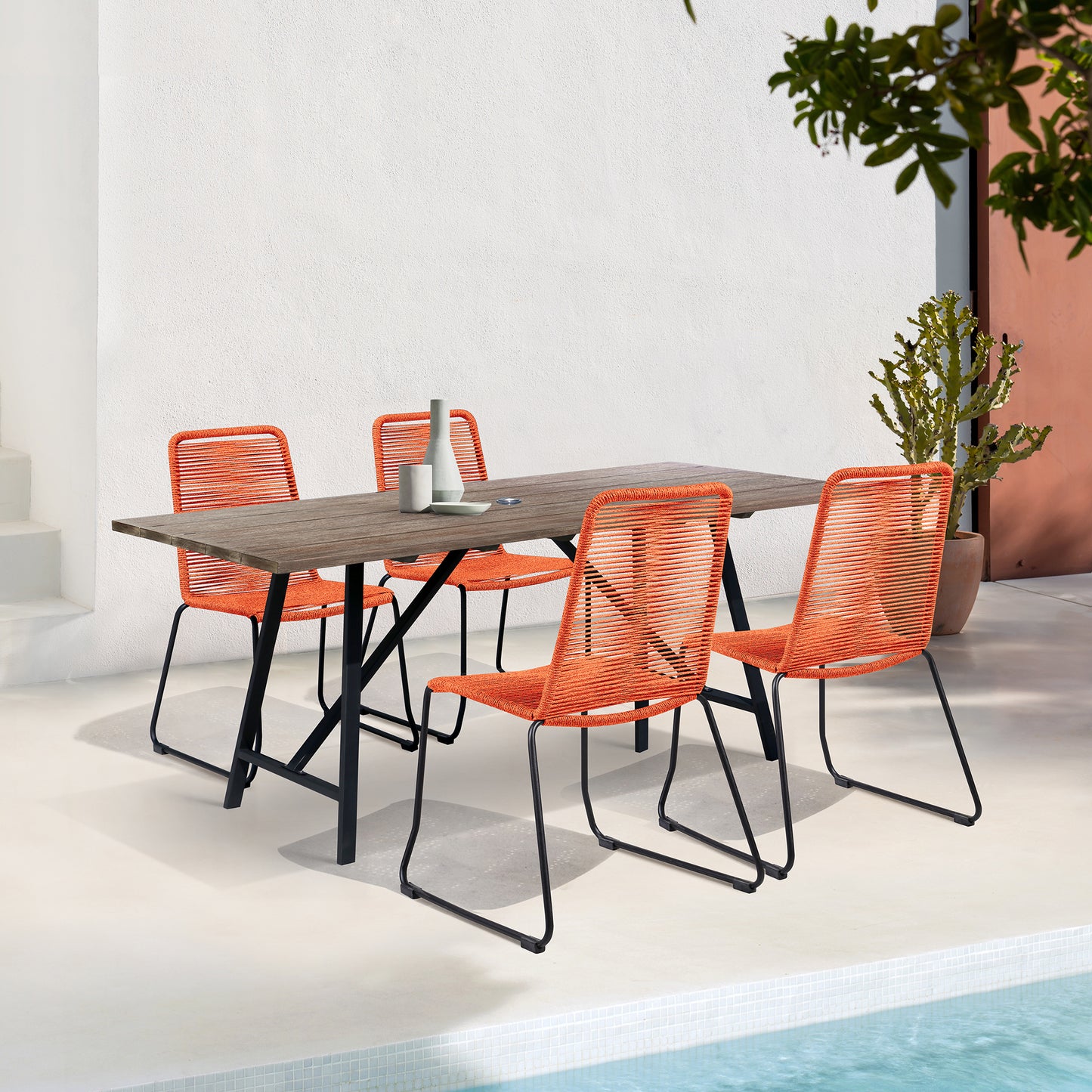 Koala and Shasta 5 Piece Patio Dining Set in Light Eucalyptus Wood