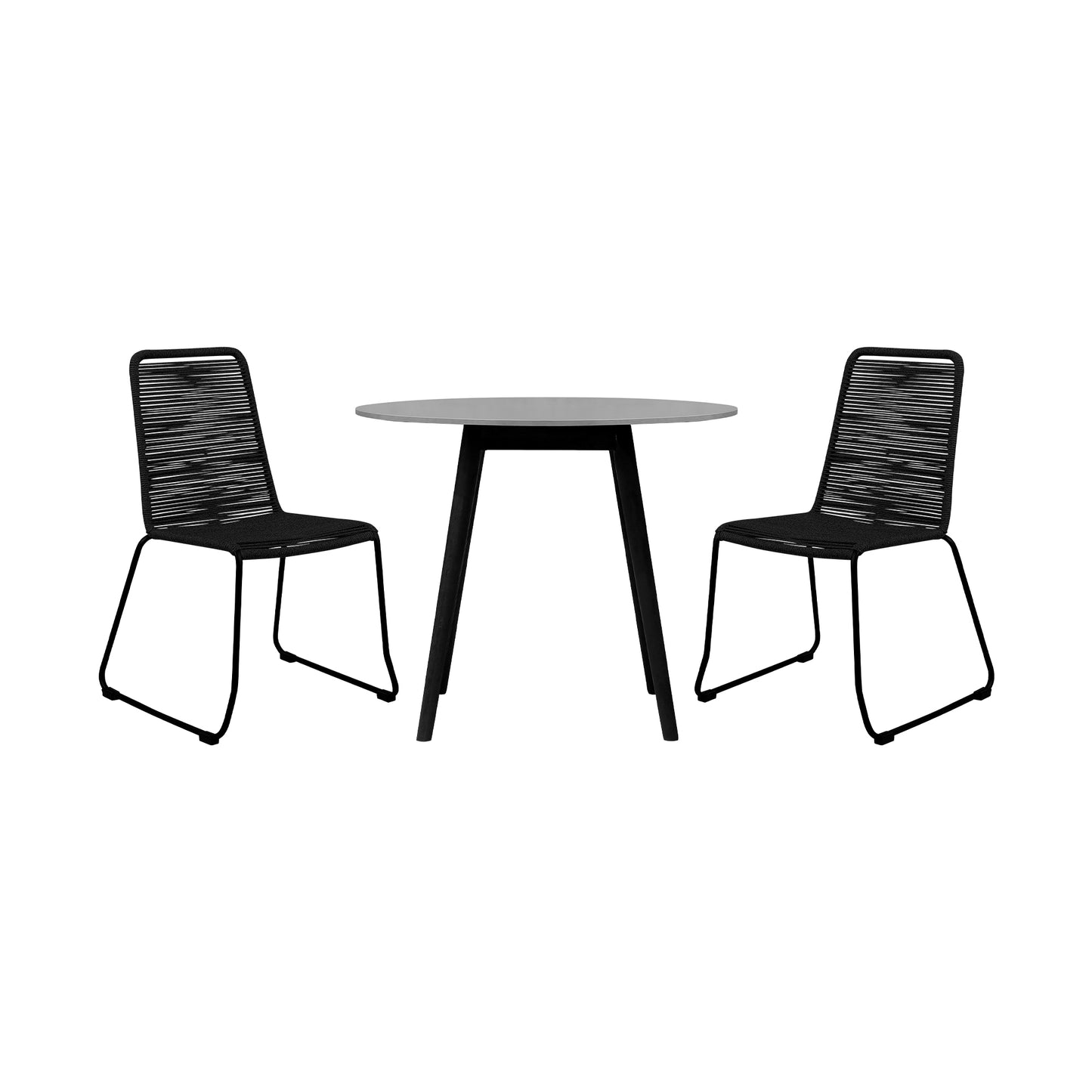 3 Piece Patio 36" Dining Set in Black Eucalyptus Wood and Black Rope